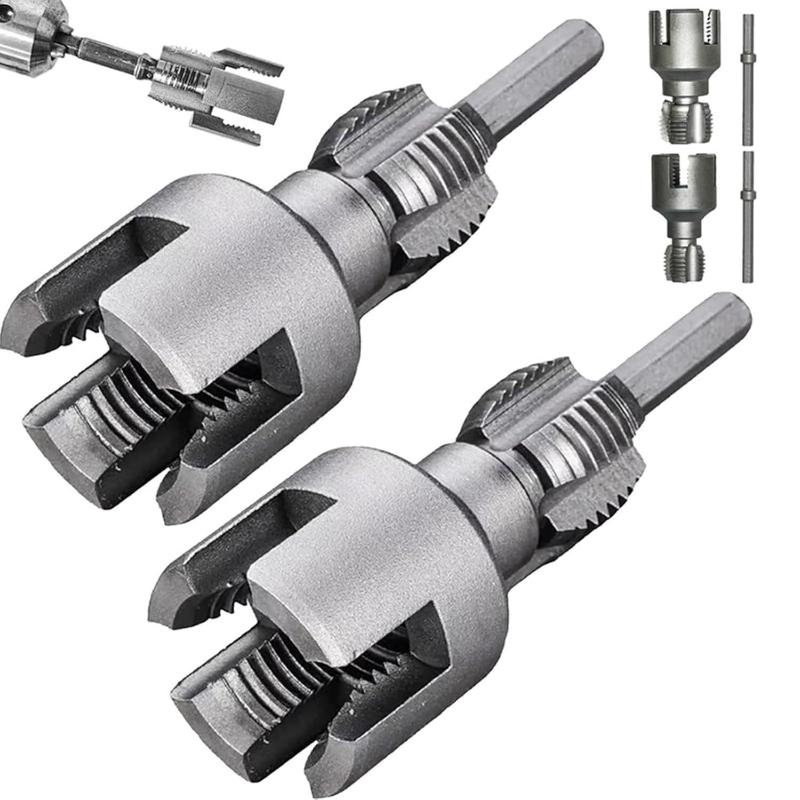 Power Tools Usa - ชุดเครื่องมือตัดเกลียวท่อ 1 ชุด เครื่องมือทำเกลียวท่อภายในและภายนอกแบบรวม ใช้ได้กับสว่านไฟฟ้า ชุดเกลียวท่อพีวีซี