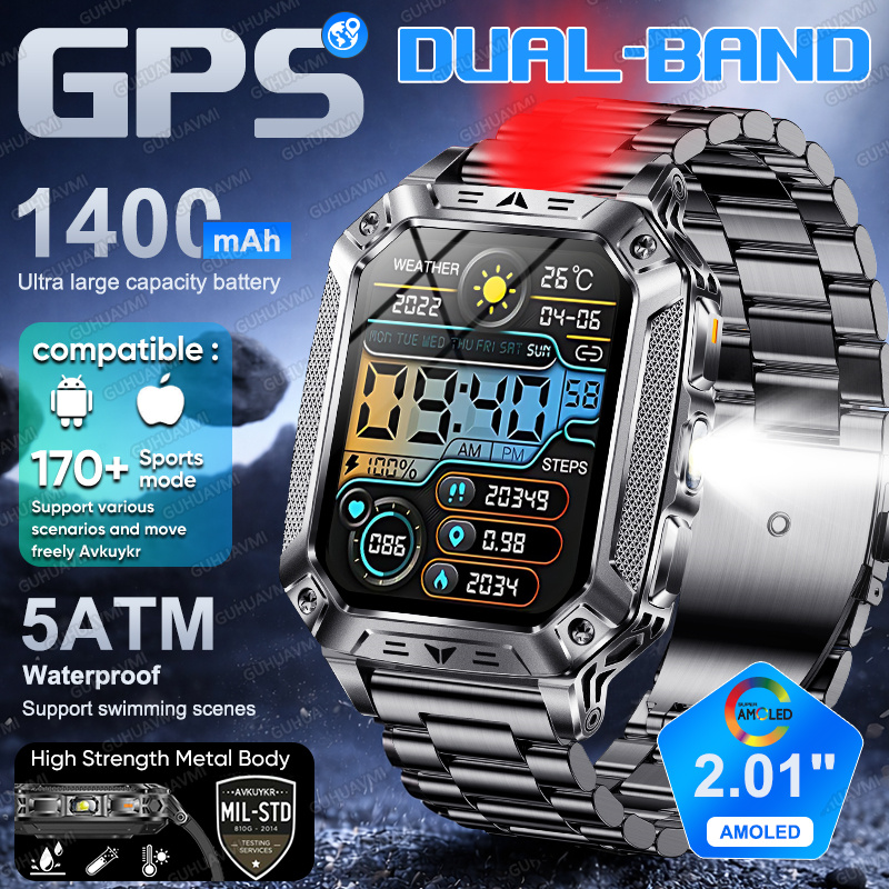 Power Tools Band - 2026 นาฬิกาสมาร์ท GPS แบบดูอัลแบนด์ทหารชาย 1400mAh แบตเตอรี่ขนาดใหญ่