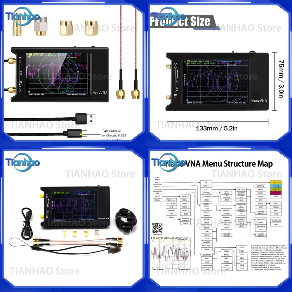 Power Tools Vector - เครื่องวิเคราะห์เสาอากาศนาโน VNA-H4 สำหรับเครื่องวิเคราะห์เครือข่ายหน้าจอขนาดใหญ่ 1.5GHz 4 นิ้วเวกเตอร์คลื่นสั้น