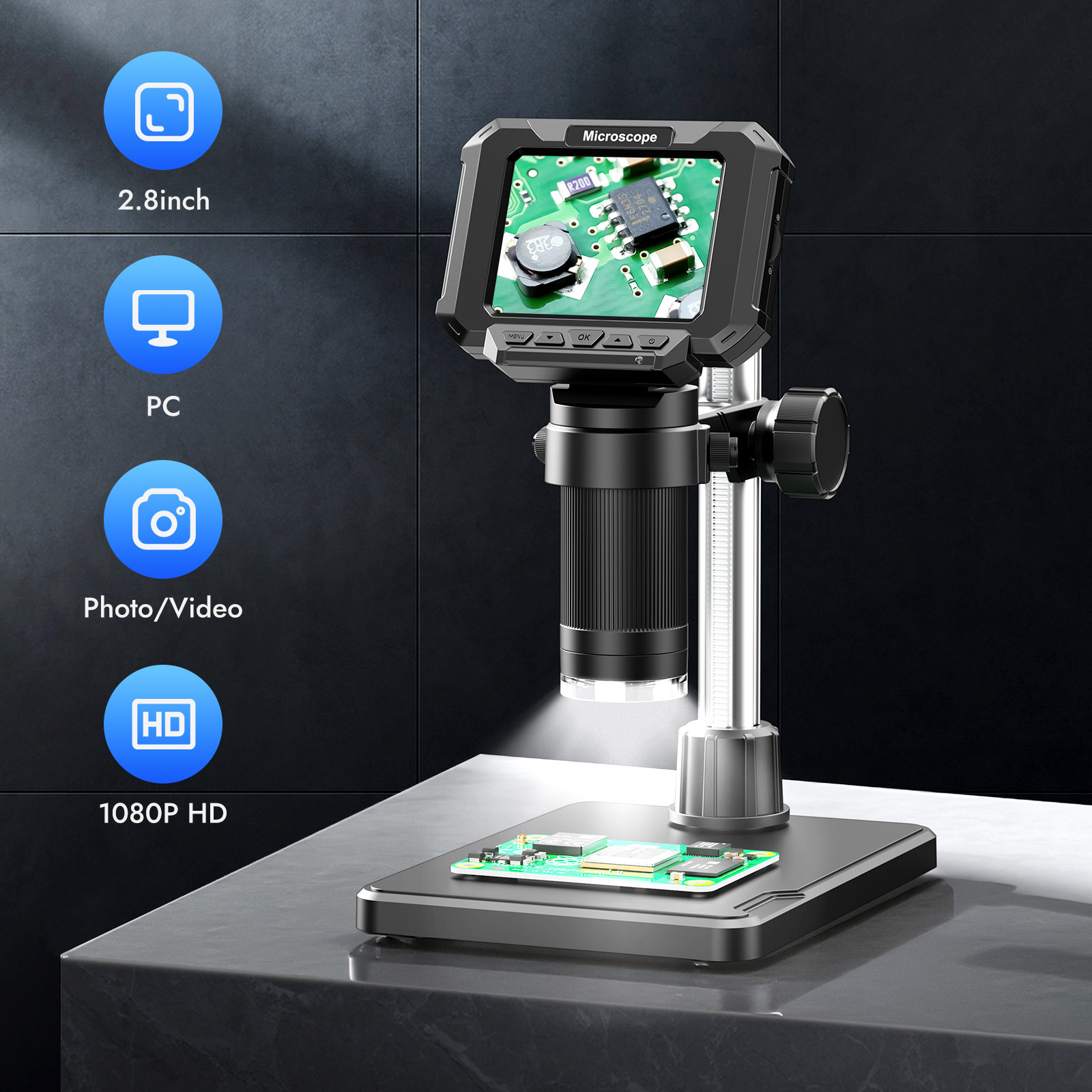 Power Tools For Windows - กล้องจุลทรรศน์ดิจิตอลขนาด 2.8 นิ้ว กำลังขยาย 1000 เท่า